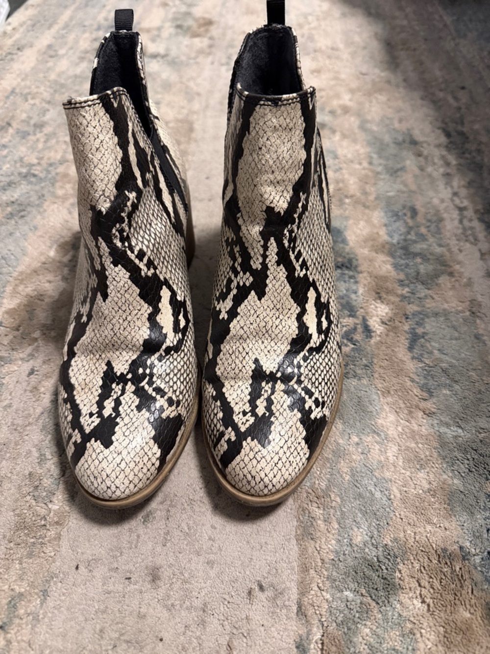 Dr. Scholl's Black and Cream Snake-Print Chelsea Booties